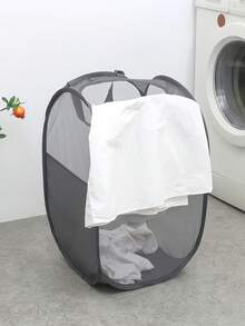 1pc Round Open Foldable Mesh Basket With Side Pocket, 36*58cm Large Capacity Mesh Laundry Basket, Suitable For Nursery, Bathroom - Multicolor - View 14