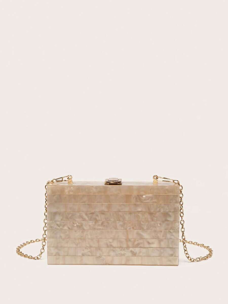 Small Acrylic Bag With Striped Patches - Rose Gold - View 1