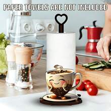 2D Flat Wooden Desktop Napkin Holder, Coffee Cup Creative Design, Restaurant Bar Kitchen Living Room Desktop Atmosphere Decor, Practical Paper Towel Storage Rack For Home, Aesthetic Desktop Organizer, Mother's Day Gift - Multicolor - View 4