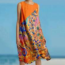 Women's Sleeveless, Printed, Loose-Fitting Casual Mini Dress (Holiday Style) - Red - View 1