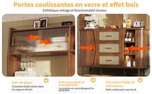 High Quality Sideboard With Wicker Effect & Glass Sliding Doors, 174.5cm Tall Kitchen Cabinet With - Walnut - View 6