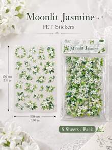 6pcs/Pack Vintage Floral PET Stickers, Botanical Jasmine & Daisy Nail Art Decals For DIY Manicure, Scrapbooking, Journaling, Planner, Photo Album, Card Making & Craft Decoration - Dream Flower Language - View 10