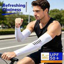 UPF50+UV Resistant Men's Cool Ice Sleeves, Reflective Night Visible Ice Silk Arm Protection, Breathable Sun Protection Arm Cover, Suitable For Cycling, Running, Driving, Fishing, And Hiking - Black - Highlighter - View 4