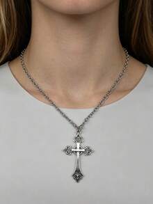 Gothic Vintage Necklace Minimalist Personalized Cross Necklace - Antique Silver - View 8