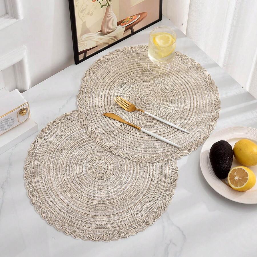 4pcs Round Woven Placemats, Minimalist Round Table Mats, Suitable For Dining Room - Multicolor - View 1