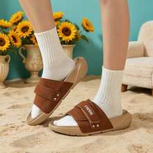 Adjustable Hook And Loop, Breathable, Shock-Absorbing, Soft And Comfortable Slippers For Men And Women, Suitable For Daily Wear And Play In Summer. - Classic Mocha Yellow - View 8