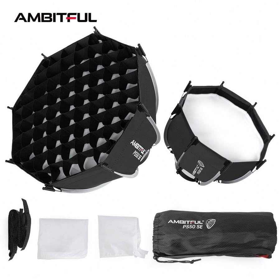 AMBITFUL PS30 SE PS50 SE Octagonal Softbox 30/50cm, Bowens Mount Foldable Quick Release Portable Octagonal Softbox, Includes Honeycomb Grid, Diffusion Cloth And Storage Bag, Suitable For Studio LED Video Photography Lights