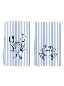 2 Pcs Lobster Crab Stripe Kitchen Towels Blue White Dish Towels Can Be Used In Kitchen Drying Hand Towels Tea Towels Suitable For Farmhouse Kitchen Home Indoor Dish Drying - Baby Blue - View 6
