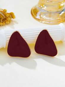 1 Pair Minimalist Asymmetrical Triangle Gold Geometric Earrings, Versatile Accessory For Women's Daily, Vacation, Date, Party And Workplace Occasions - Burgundy - View 5