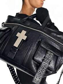 Tas Tote Bergaya Motor Multifungsi Mewah yang Dipersonalisasi, Tas Selempang Kasual Serbaguna Kapasitas Besar, Tas Wanita Desain Niche - Hitam - View 2
