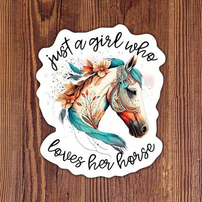 1 pieza Pegatina de caballo de 3 pulgadas "Solo una chica que ama a su caballo" estilo bohemio, diseño de estilo ecuestre para portátiles, cuadernos, botellas de agua, tazas, diarios, casilleros, regalo perfecto para amantes de los caballos, jinetes, estudiantes, maestros y entusiastas de los animales