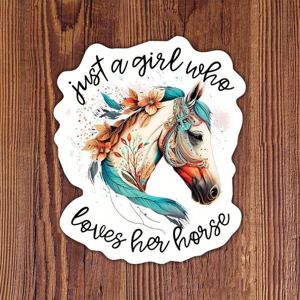 1 pieza Pegatina de caballo de 3 pulgadas "Solo una chica que ama a su caballo" estilo bohemio, diseño de estilo ecuestre para portátiles, cuadernos, botellas de agua, tazas, diarios, casilleros, regalo perfecto para amantes de los caballos, jinetes, estudiantes, maestros y entusiastas de los animales