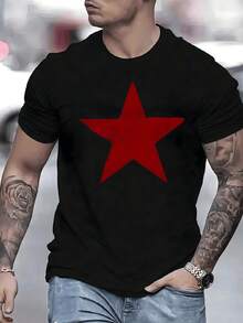 Estrella roja radiante simboliza fuerza pasión y energía vital destacando audacia sobre el tejido para este modelo exclusivo de camiseta de hombre - Negro - Ver 1