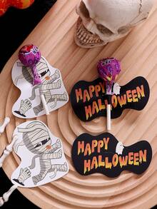 54pcs Halloween Cartoon Pumpkin Ghost Cute Lollipop Cards, Paper Insert Candy Cards, Party Gift Packaging - View 6