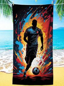 Art Colorful Ink Splatter Soccer Player Silhouette Print Microfiber Large Size Beach Towel, Skin-Friendly Quick-Dry Absorbent Beach Wrap, Soccer Enthusiast Swimming Blanket, Bedroom Throw, Lawn Sports Picnic Multi-Functional Mat - Multicolor - View 14