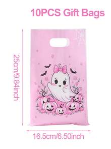 Halloween Pink Ghost Pumpkin Handheld Treat Bags, Cute Bow Goodie Gift Bags, Plastic Candy Sacks For Trick Or Treat Halloween Party Favor Supplies - Ghost Foundation - View 14