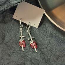 1pc Vintage Exaggerated Bloody Heart Sword Horror Skull Pendant Earrings Unisex Halloween Party Gothic Jewelry Accessory Gift - Bat - View 2