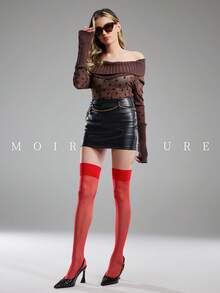 MOIRÉALLURE 1雙大腿高筒襪，適合日常通勤、夜店及各種造型需求 - 紅色 - 查看 1