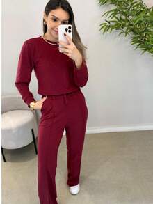 WOMEN'S SET OF PANTS AND LONG SLEEVE SWEATSHIRT, COMFORTABLE AND STYLISH - Redwood - View 2