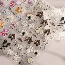 2pcs 5D 3D Embossed Orchid Bow Nail Stickers, Sweet Cool Punk Metal Chain Rhinestone Rose Nail Art Supplies, Artistic Nail Decoration For Wedding Season, Music Festival, Spring/Summer Party, Daily DIY - Multicolor - View 5