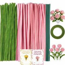 163Pcs DIY Pipe Cleaner Flower Kit Great Gift For Valentine's Day, Mother's Day & Graduation High Flexibility, Shape Stably Without Rebound All-Inclusive Craft Supplies, Ready To Craft 150 Two-Tone Chenille Stems + Floral Wires + Floral Tape - 163pcs - View 2