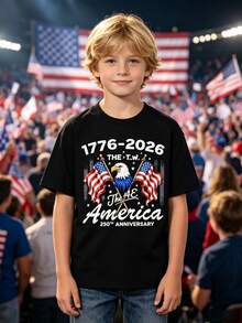 Camiseta para niño con la bandera estadounidense y la águila calva para el 250º aniversario (1776-2026) – 250º aniversario de la independencia, camiseta holgada con estampado de águila, idea - Rojo - Ver 9