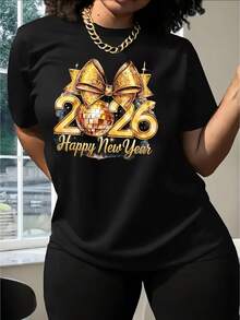 dos y la frase "Feliz Año Nuevo", de manga corta y cuello redondo, ropa informal para fiestas, lavable a máquina, ropa para celebraciones navideñas, regalo para fiestas familiares 2026. FCV0 - Rojo - Ver 11
