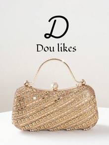 Women's Handbag With Sparkling Crystal Embellishments And Gemstone Hardware, Suitable For Weddings, Parties, Galas, Valentine's Day Gifts, And Birthday Presents. - 杏色 - 查看 1