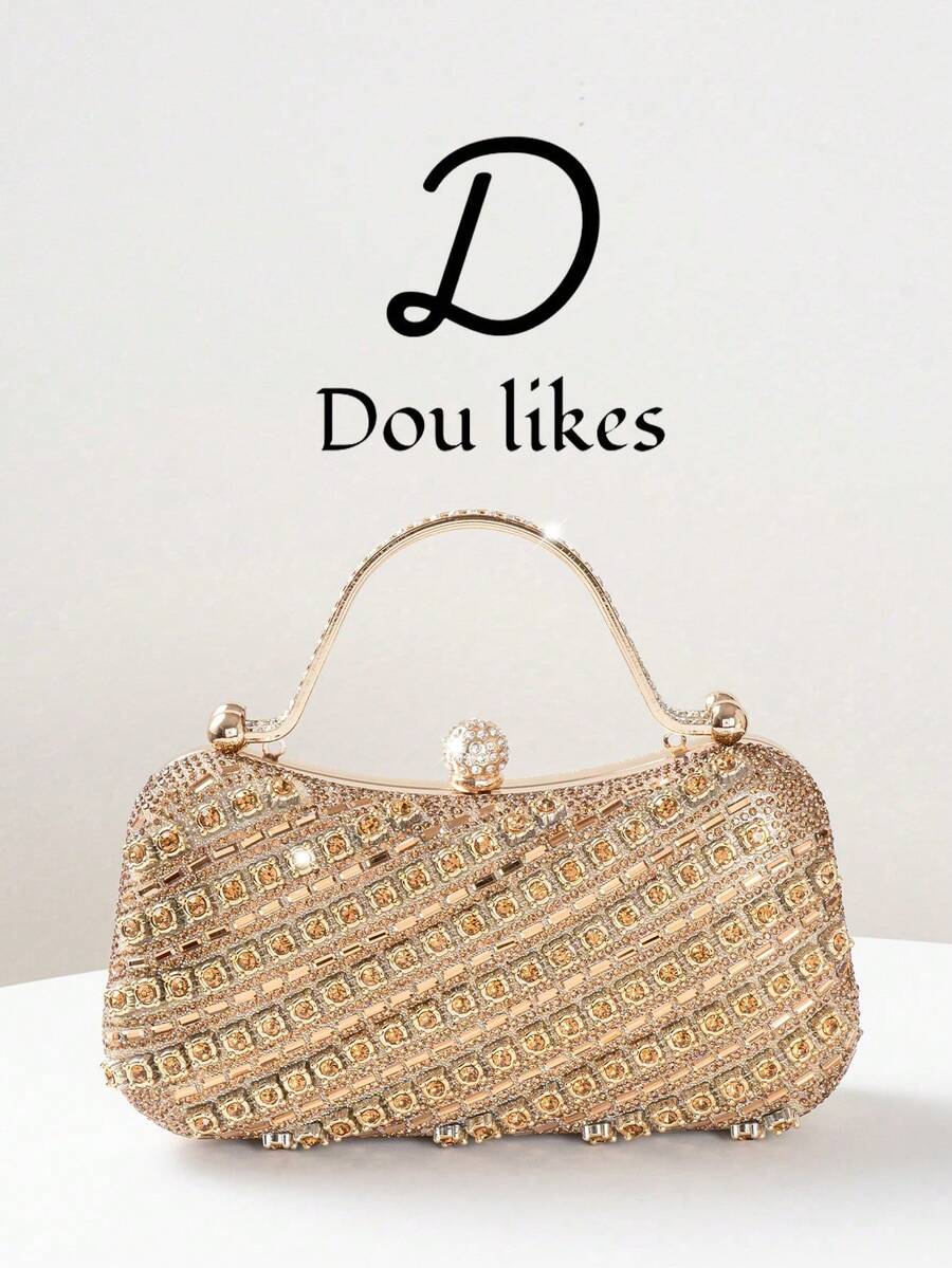 Women's Handbag With Sparkling Crystal Embellishments And Gemstone Hardware, Suitable For Weddings, Parties, Galas, Valentine's Day Gifts, And Birthday Presents. - 杏色 - 查看 1