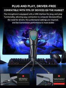 Yanmai Mikrofon Gaming Berkabel Kondensor RGB USB dengan Peredam Kebisingan, Cocok untuk Podcast, Studio Rekaman, Live Streaming, Laptop, Komputer Desktop - View 6