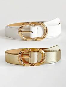 1 pieza/2 piezas Cinturón fino de mujer con lámina dorada, casual, elegante, de lujo, minimalista y versátil, para vestido, falda y vaqueros, adecuado para uso diario, oficina, citas y vacaciones - Blanco - Ver 3