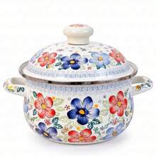5 Quart Enamel Stockpot With Lid, Retro Cooking Pot, Vintage Floral Stew Bean Simmer Pot With Handle, Kitchen Soup Pot, Retro Classic Design 5 Quart - View 1