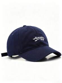 1pc Unisex Embroidered Letter Baseball Cap, Adjustable Size, Sun Protection, Fashionable, Soft Crown, Extra Wide Brim, Soft Sweatband, Lightweight, Classic Versatile Style, Suitable For Outdoor Sports And Daily Wear - Navy Blue - View 7