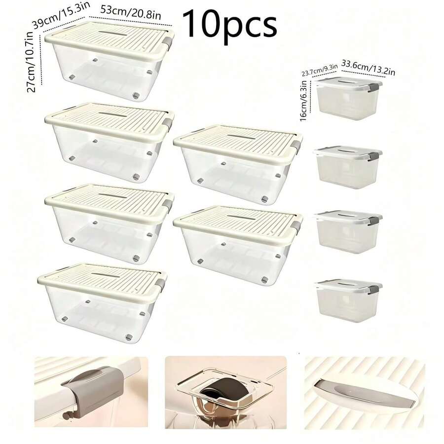 Collection Of 4+2 Or 6+4 Spacious Storage Containers, Designed To Be Stackable, Equipped With Lids And Wheels For Organizing Different Items Large Storage Containers Plastic Storage Containers - White - View 1
