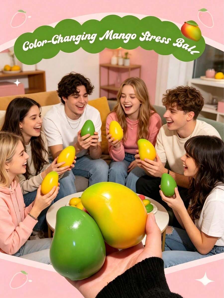 1 pieza Mango crujiente hecho a mano, pelota antiestrés de rebote lento que cambia de color, juguete de fruta realista para apretar, regalo de relajación - Multicolor - Ver 1