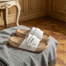 Pantuflas ajustables con cierre de gancho y bucle, transpirables, amortiguadoras, suaves y cómodas para hombres y mujeres, adecuadas para uso diario y juego en verano. - Gris blanquecino puro - Ver 5