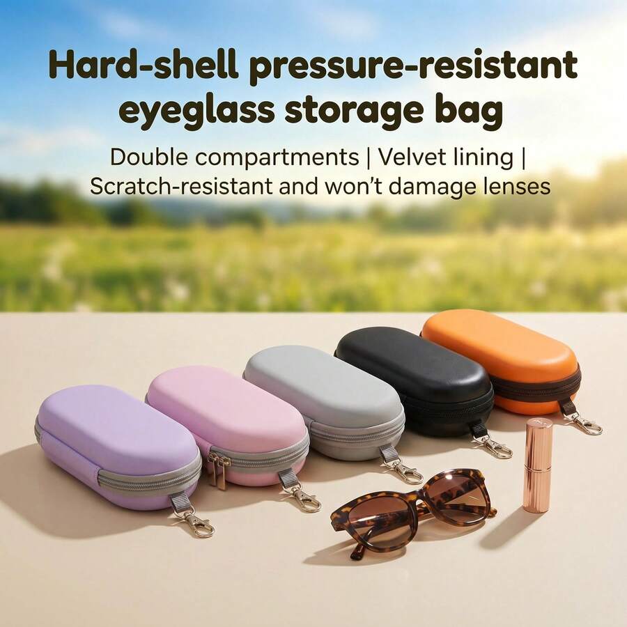1pc Double Compartment Large Capacity Glasses Case, PU+EVA+Velvet Multicolor Design, Glasses & Makeup 2-In-1 Storage Bag, Suitable For Backpack, Luggage, Daily Travel