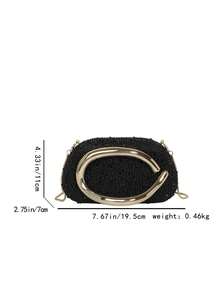 Women's Rhinestone Rounded Rectangular Evening Clutch, Curved Oval Front Handle Handbag, Fashion Crossbody Bag, Suitable For Wedding, Ball, Valentine's Day Party - Black - View 9