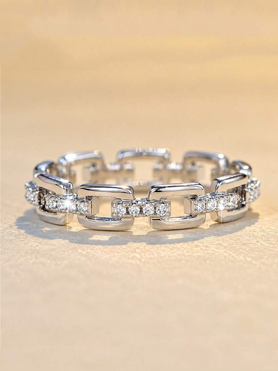1 Stück süßer kubischer Zirkonia Ring, Damen Hochzeits-Verlobungs-Jahrestags-Schmuck Valentinstag Geschenk - Silber - Übersicht 1