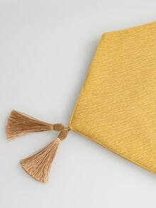 Minimalist Pure Gray Textured Table Runner With Tassel Trim, Modern Neutral Style Dining Table Decor Fabric, Suitable For All Seasons, For Dining Table, Coffee Table, Entryway Cabinet, Vanity And Entryway - Yellow - View 4