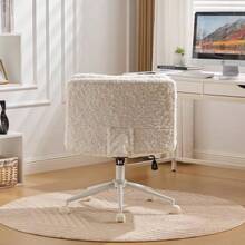 Office Chair With Wider Seat (67 Cm), Faux Rabbit Fur Upholstery, Metal Base, Swivel And Adjustable Office Chair, Dressing Table Chair (Cream), DE1875CM - 白色 - 查看 3