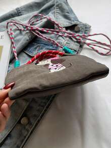 Ins療癒系卡通小狗刺繡小包，輕量可水洗布料，多色可選，女款通勤旅行便攜斜挎包，附可拆卸肩帶手提包 - 彩色 - 查看 10
