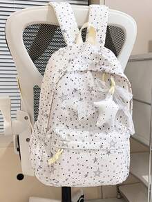1 pieza Mochila con patrón de estrellas para niñas, mochila de nailon para adolescentes con cierre de cremallera, gran capacidad, sin colgante - A - Ver 11