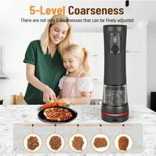 Electric Salt And Pepper Grinder Set – Rechargeable Salt Grinder With LED Power Display – Automatic Pepper Grinder With Storage Base – Pepper Grinder With Kitchen Light - Multicolor - View 9