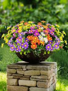 10pcs Artificial Outdoor Plastic Daisy Flower Bouquet, UV Resistant Faux Shrub Flowers, Suitable For Room Decor, Home Decor, Wedding Decor, Outdoor Decor, Party, Bridal Bouquet, DIY, Autumn Decor, Halloween, Christmas, Birthday, Mother's Day, Valentine's Day, Garden Decor - Multicolor - View 7