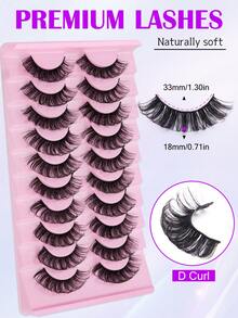 10 Pairs Natural Style D-Curl Russian False Eyelashes, Black & Purple Color Matching False Eyelashes, Cat Eye Style Exquisite False Eyelash Strips, Lifting Eye Effect, Natural Look False Eyelashes - Natural Lashes - View 4