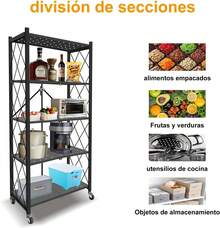 Estante Rack Organizador 5 Niveles Plagable Metalico, Uso Rudo Estilo Industrial Estantería de Malla con Ruedas y Marcos Laterales en X, para Tienda Estante Organizador Estante (Negro) - 1 - Ver 5