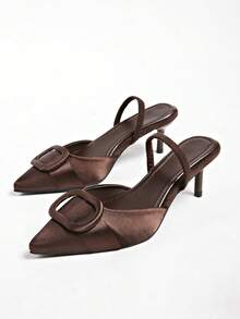 Women's Velvet-Effect Applique Pointed Toe High Heel Shoes - Brown - View 5