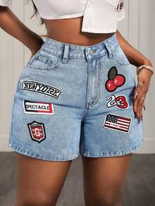 Women's Summer Slant Pocket Detail Denim Shorts - Azul lavado medio - Ver 7