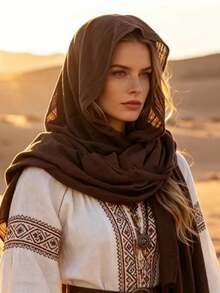 1 buah Jilbab Lipit Warna Polos Gaya Gurun Bohemian, Selendang Abad Pertengahan dan Renaisans, Aksesori Kepala untuk Cosplay Festival Musik - A - View 2